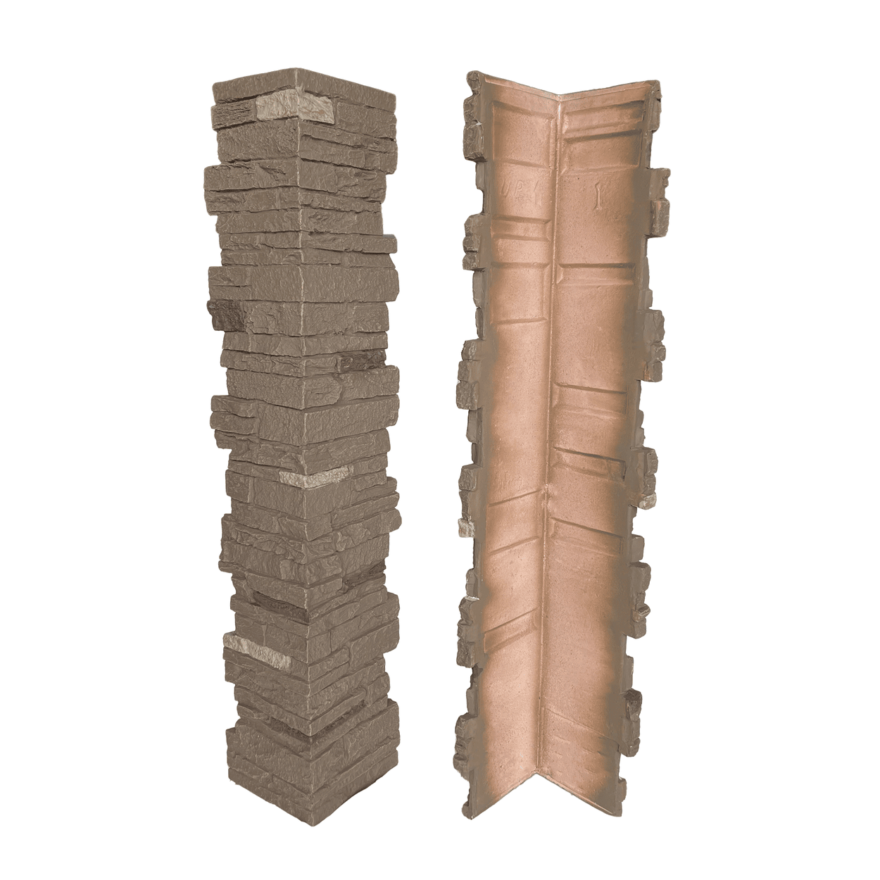 Brunswick Brown: Slatestone 41" Post Cover: 41" tall, 1 3/4" thick: 8" X 8" outside dimensions: one 2 piece post cover per box