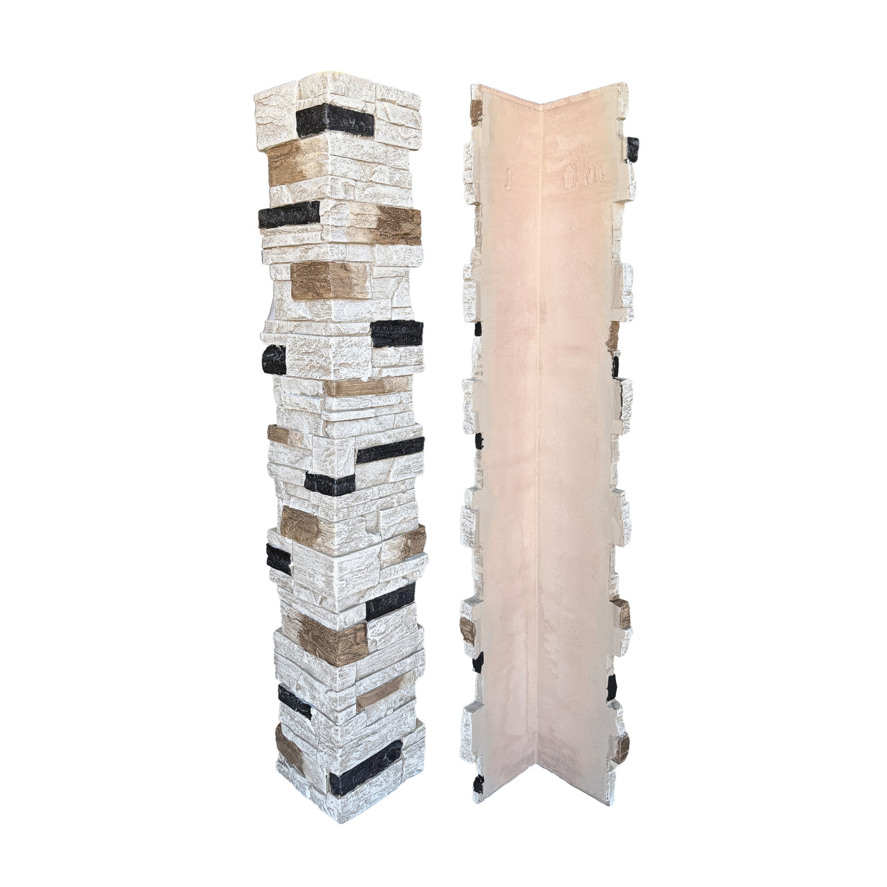 Teton Buff : Country Ledgestone 47" Cache-poteau : 47" de haut, 1 3/4" d'épaisseur : 8" X 8" dimensions extérieures : un cache-poteau 2 pièces par boîte 